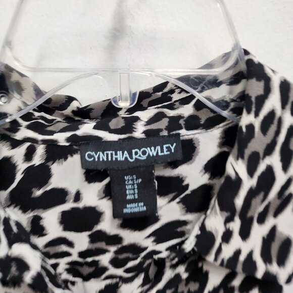 Cynthia Rowley Womens Top Size Small Black White Animal Print Long Sleeve Office - Picture 3 of 9